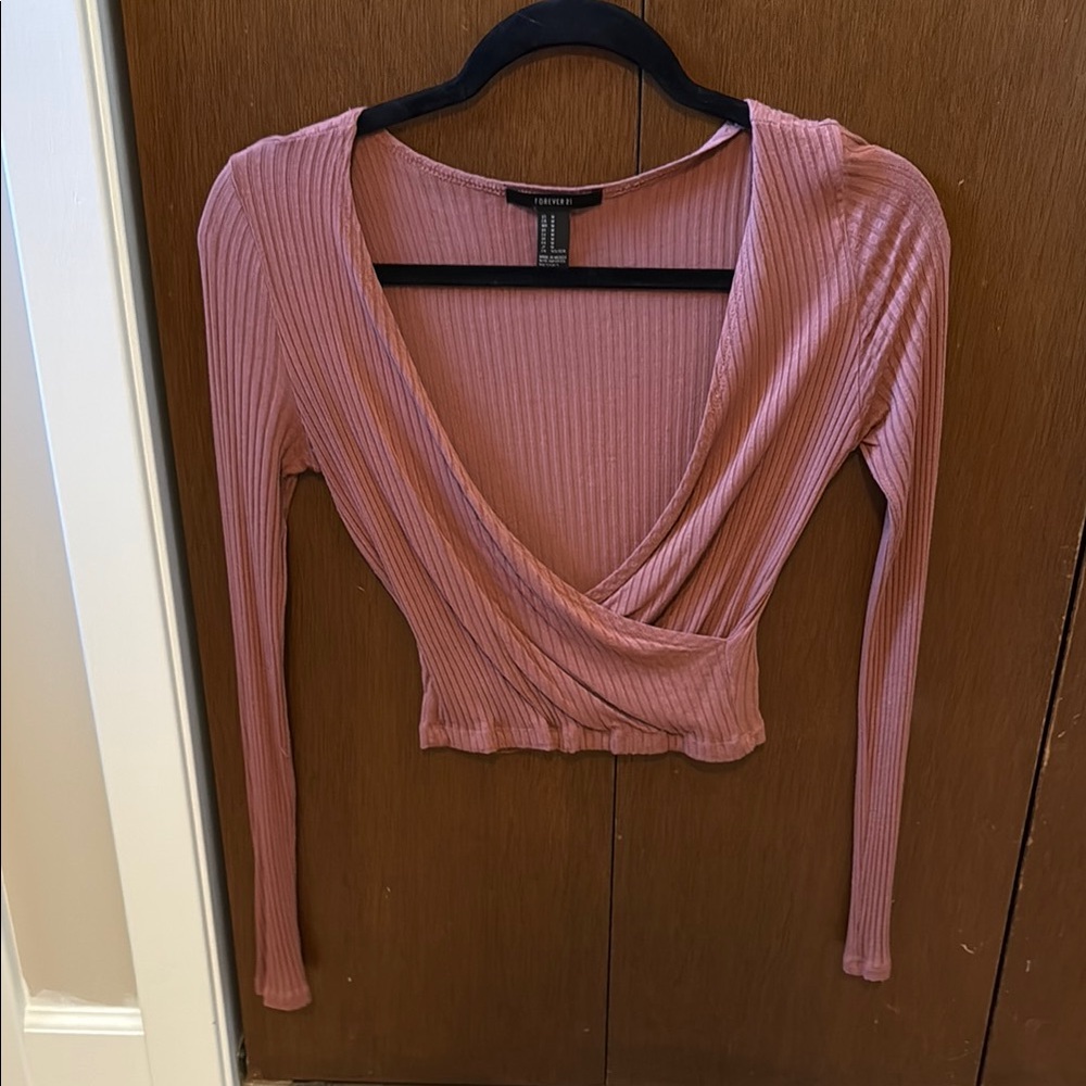 Trendyol Women's Mauve Ribbed Wrap Crop Top